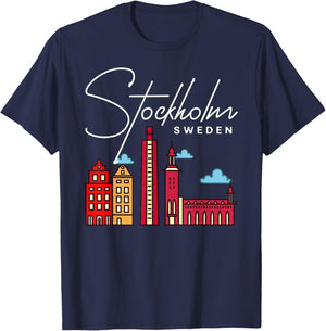 Stockholm Sweden City Skyline Map Travel T-Shirt - T-Shirt | Navy