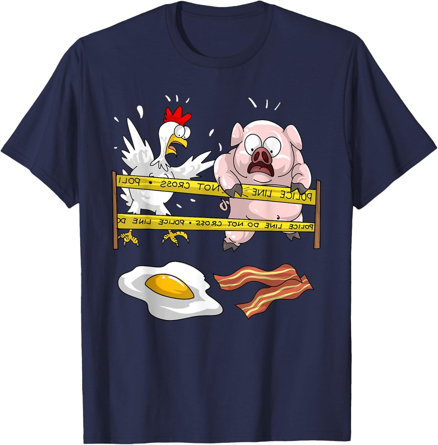 Cute Police Line Do Not Cross | Funny Chicken Pig Eater Gift T-Shirt - T-Shirt | Navy