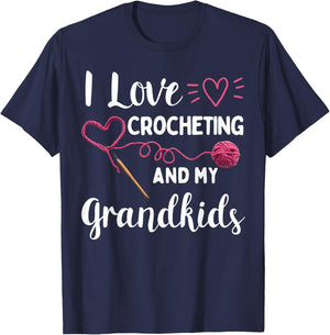 I love Crochet Shirt I Love Crocheting and my Grandkids T-Shirt - T-Shirt | Navy
