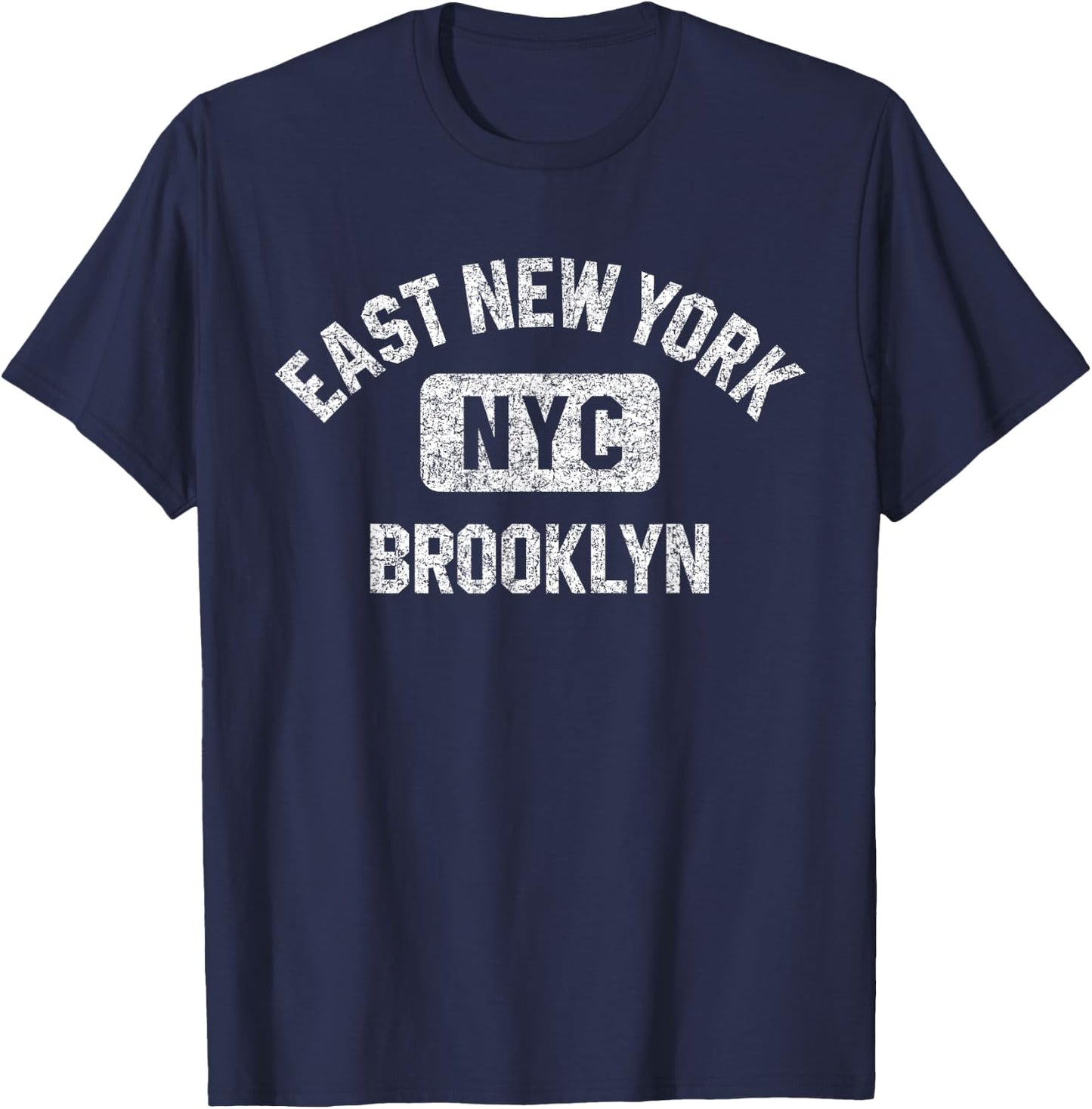 East New York Brooklyn NYC Gym Style Distressed White Print T-Shirt - T-Shirt | Navy