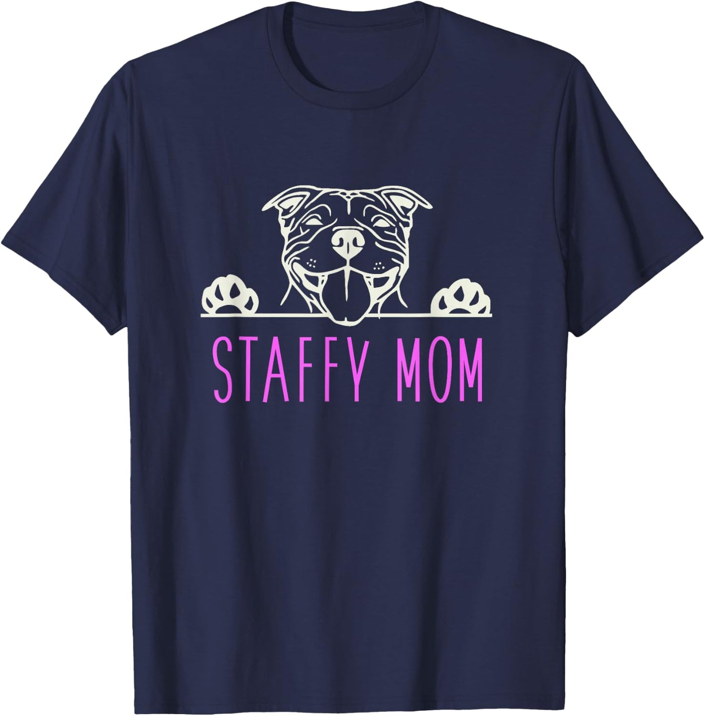 Staffy Mom with Staffordshire Bull Terrier Dog T-Shirt - T-Shirt | Navy