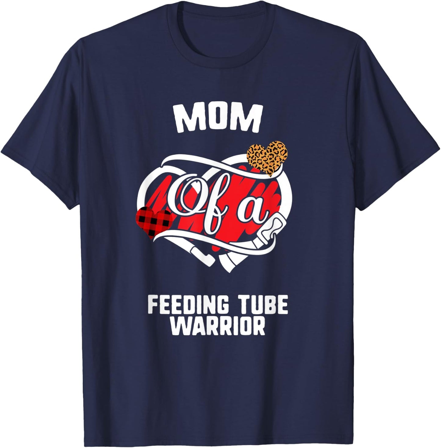 Mom Feeding Tube Awareness Leopard Buffalo Plaid Family Gift T-Shirt - T-Shirt | Navy