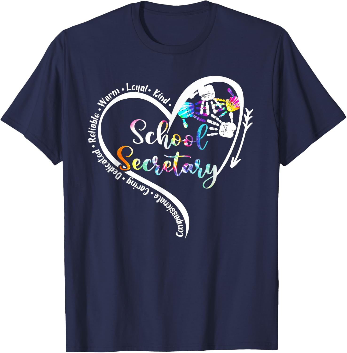 Tie Dye Heart School Secretary Life Cute Back to school T-Shirt - T-Shirt | Navy