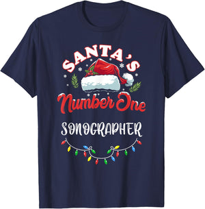 Sonographer Christmas Gift Santas Number One Ultrasound Tech T-Shirt - T-Shirt | Navy