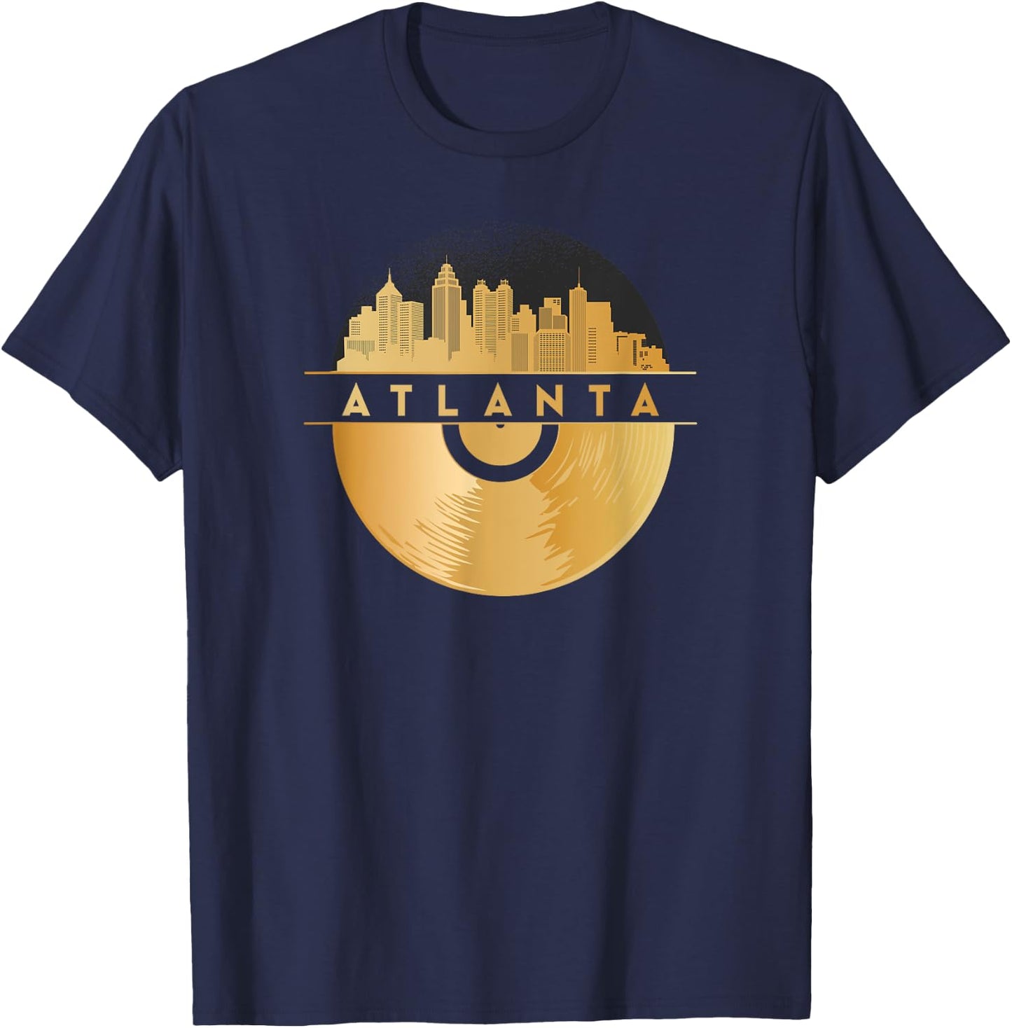 Vinyl-Record-Player Disco-Music Skyline-Atlanta T-Shirt - T-Shirt | Navy