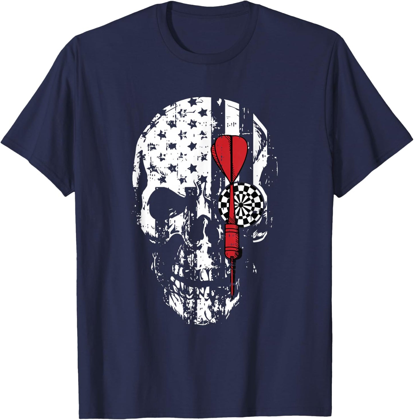 Skull American Flag Darts Board Throwing Sports Player Gift T-Shirt - T-Shirt | Navy