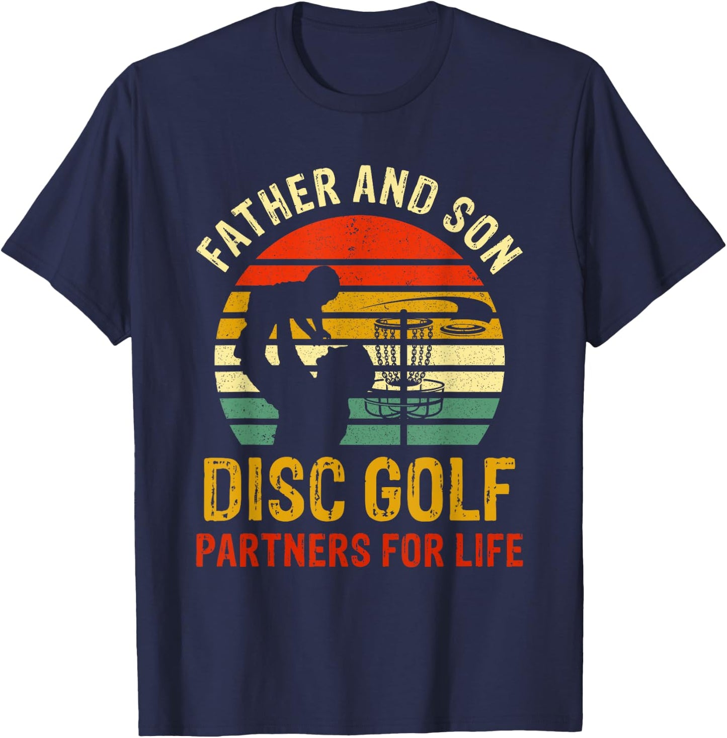 Vintage Dad And Son Disc Golf Partners For Life Fathers Day T-Shirt - T-Shirt | Navy