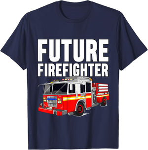 Kids Future Firefighter Fire Truck Theme Birthday Boy Toddler T-Shirt - T-Shirt | Navy