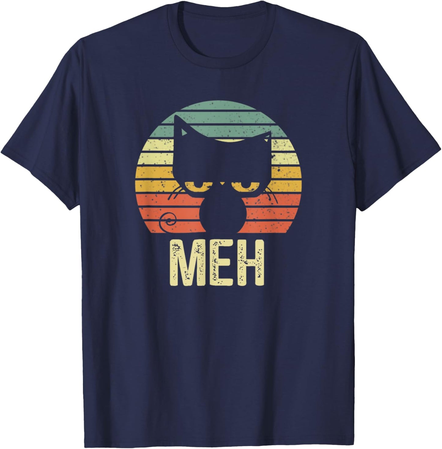 Meh Cat Retro Vintage T-Shirt - T-Shirt | Navy