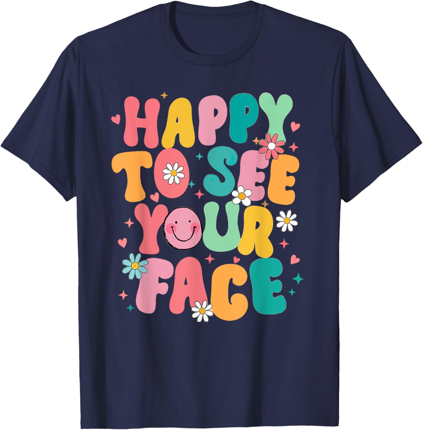 Happy To See Your Face Teacher Disco Ball Back To School T-Shirt - T-Shirt | Navy