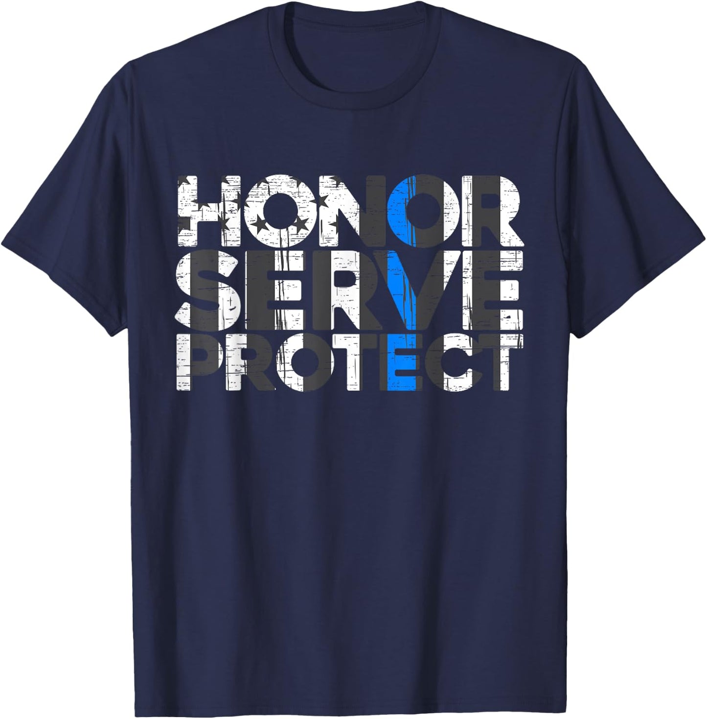 Honor Service Protect Thin Blue Line Law Enforcement T-Shirt - T-Shirt | Navy
