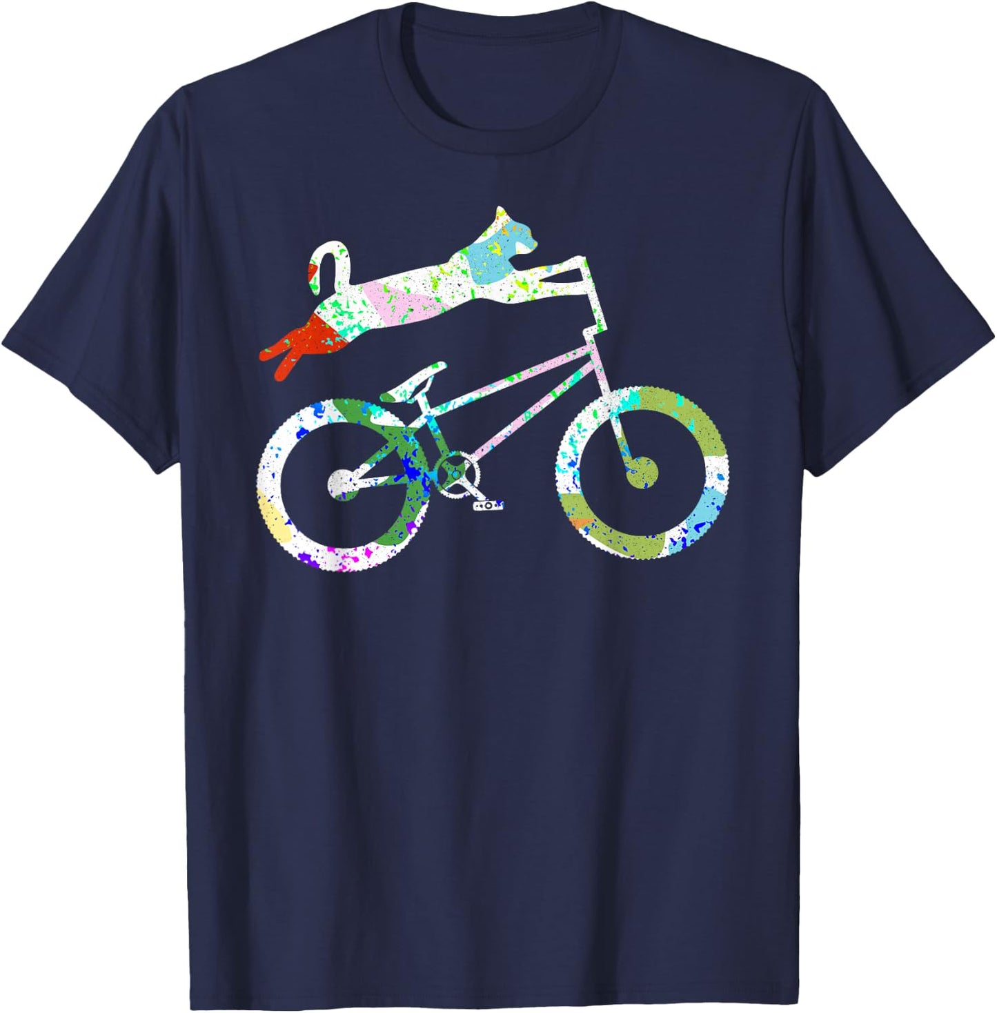 Cat On BMX Bike Kitten Lover Bike Cycling Bicycle Gift T-Shirt - T-Shirt | Navy