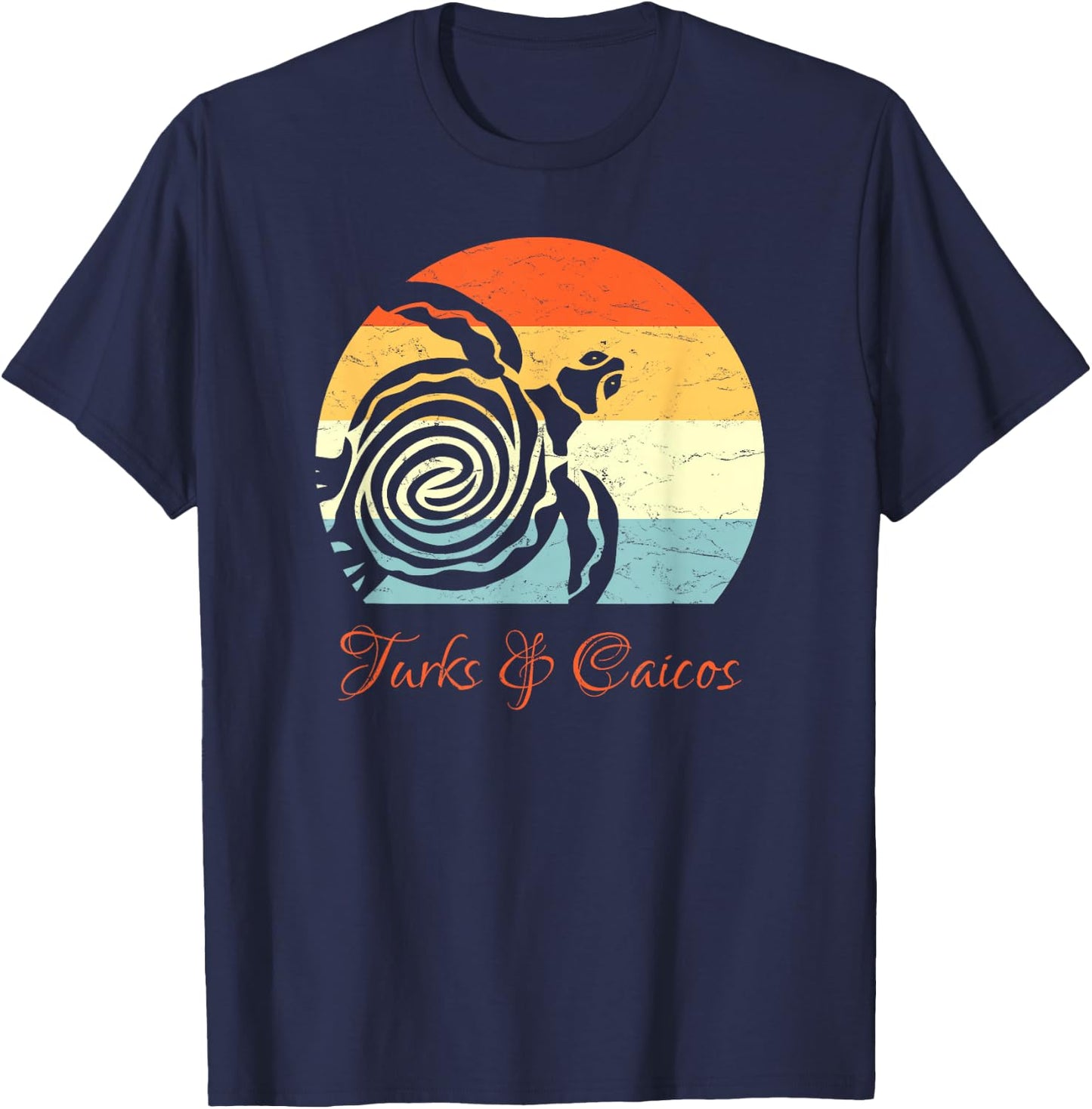 Turks & Caicos Caribbean Vintage Retro Sea Turtle Vacation T-Shirt - T-Shirt | Navy