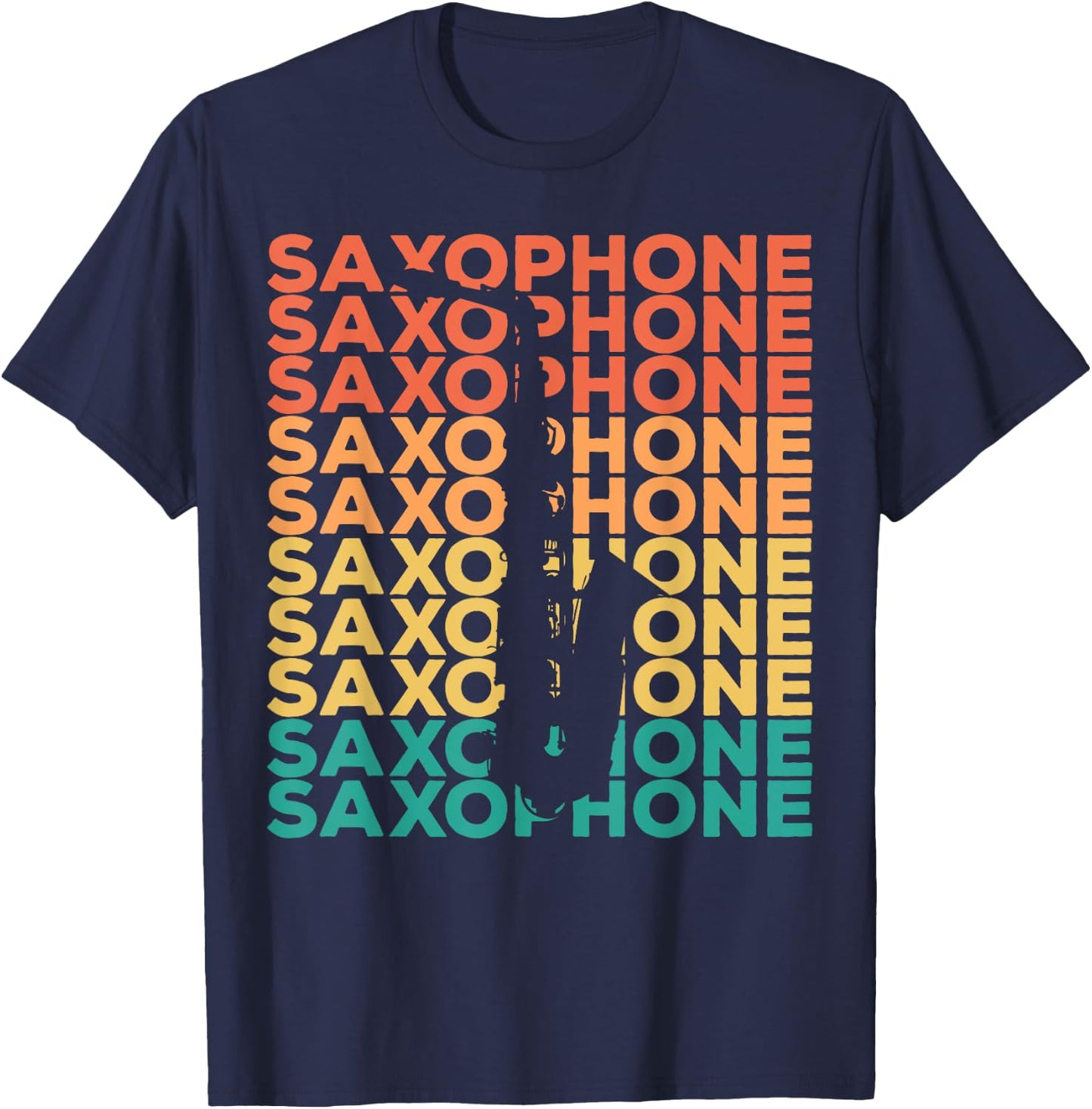 Saxophonists Gift Ideas Retro Vintage Saxophone - Black, -Adults, Small, Short Sleeve, Cotton 60% Polyester 40% T-Shirt - T-Shirt | Navy