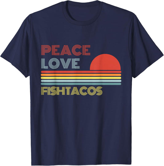 Peace Love Fish Tacos Retro Vintage T-Shirt - T-Shirt | Navy