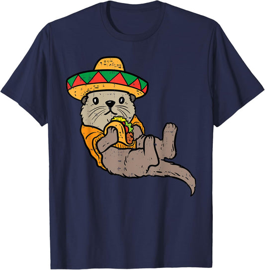 Mexican Otter Sombrero Taco Cinco De Mayo Fiesta Animal T-Shirt - T-Shirt | Navy