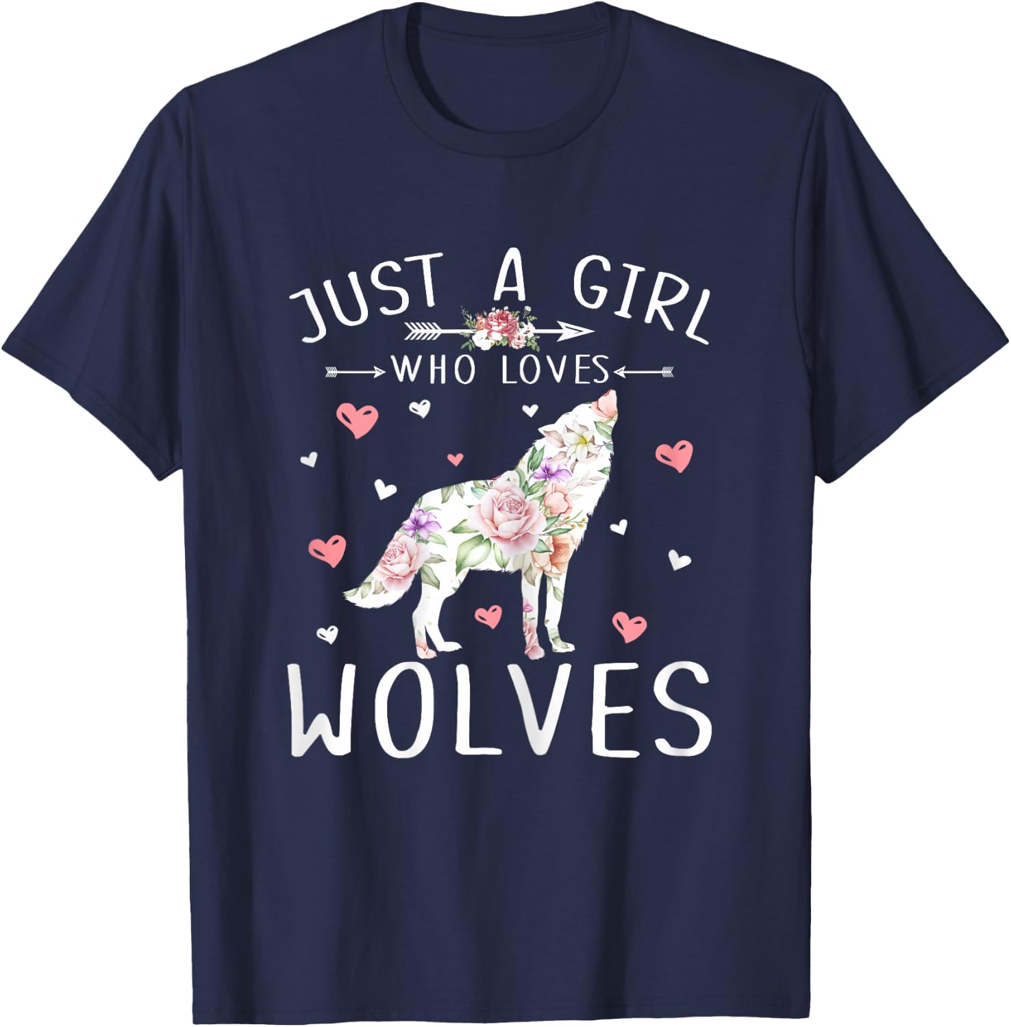 Just A Girl Who Loves Wolves Shirt - Wolf Lover Girls Gifts T-Shirt - T-Shirt | Navy