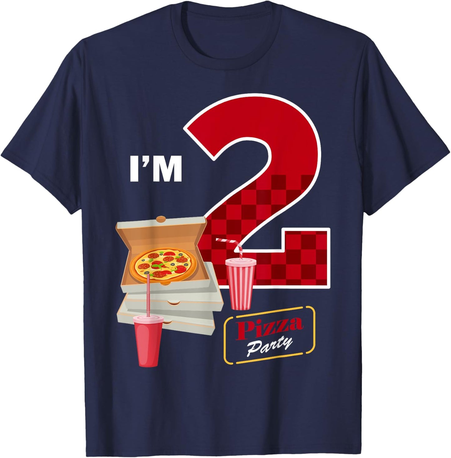 2nd Birthday Pizza Theme 2 Year Old Funny B-Day Matching T-Shirt - T-Shirt | Navy