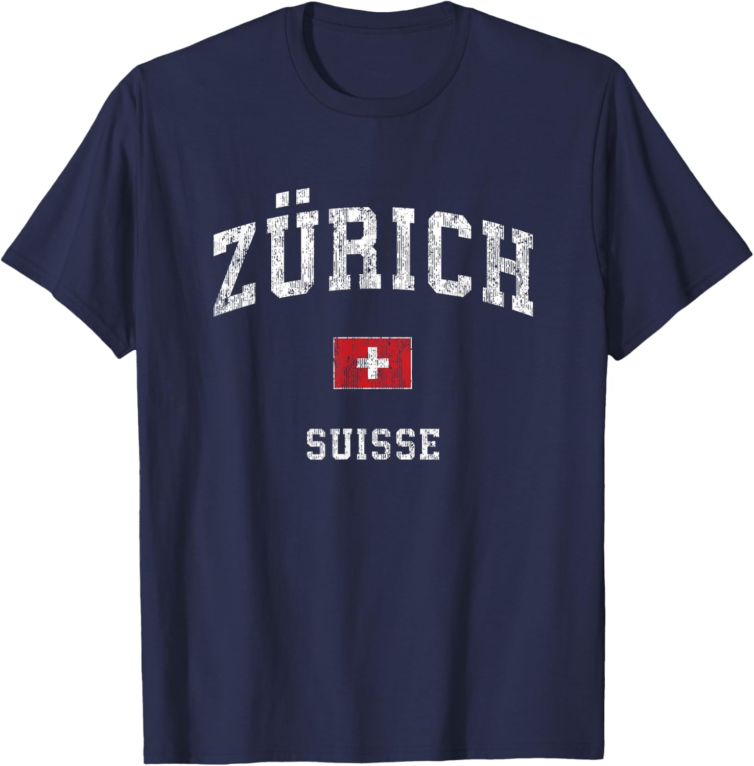 Zurich Switzerland Suisse Vintage Athletic Sports Design T-Shirt - T-Shirt | Navy