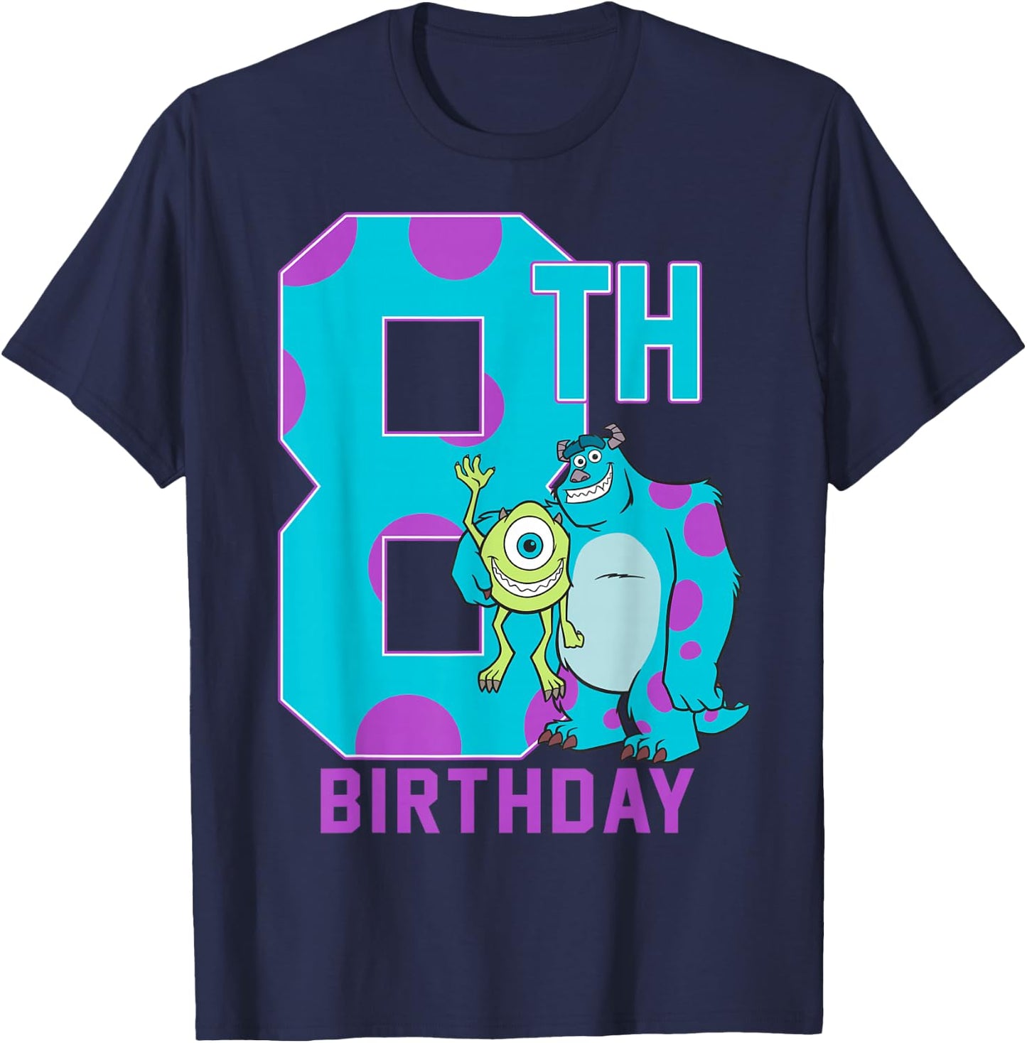 Disney Pixar Monsters Inc. Mike & Sully Happy 8th Birthday T-Shirt - T-Shirt | Navy