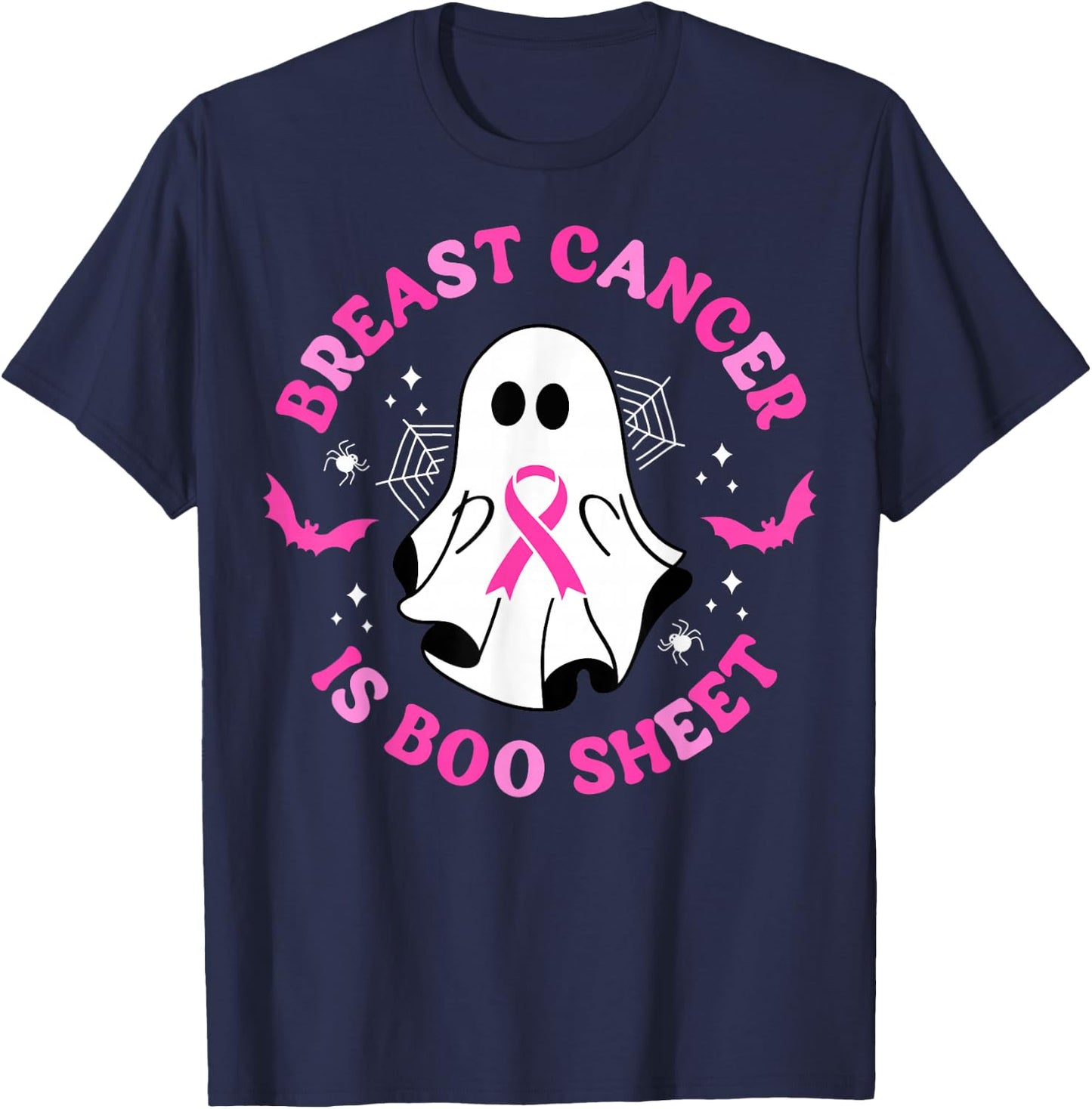 Breast Cancer Is Boo Sheet Awareness Halloween Pink Ghost T-Shirt - T-Shirt | Navy