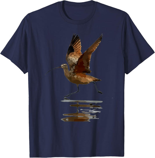 Curlew Bird Art Illustration T-Shirt - T-Shirt | Navy