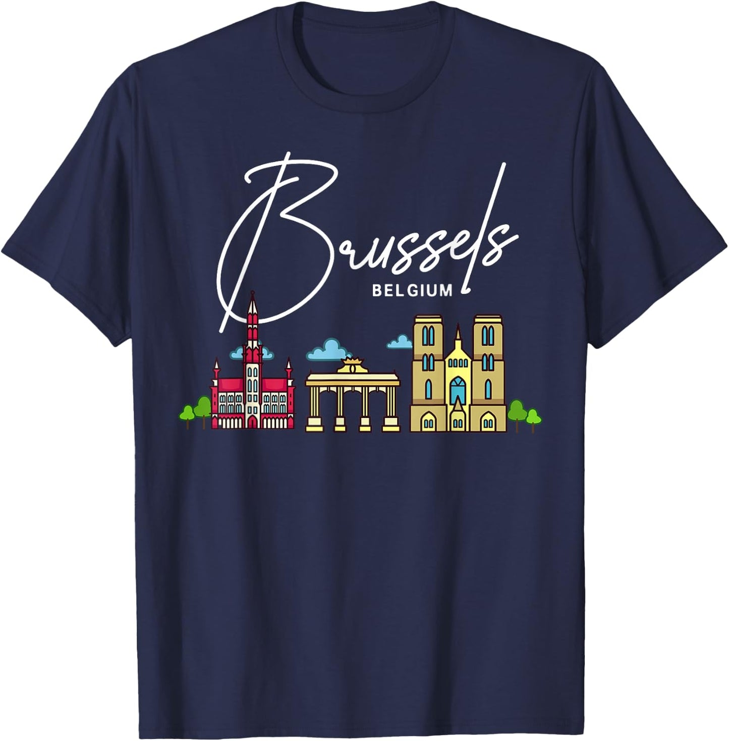 Brussels Belgium City Skyline Map Travel T-Shirt - T-Shirt | Navy