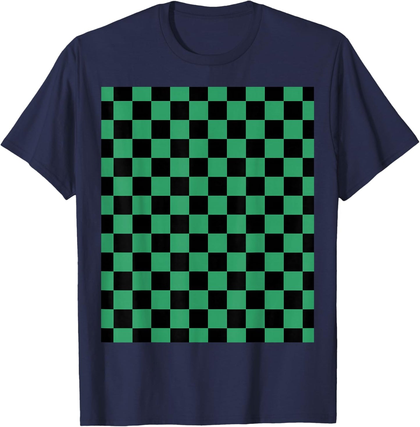 Green checkered anime T-Shirt - T-Shirt | Navy