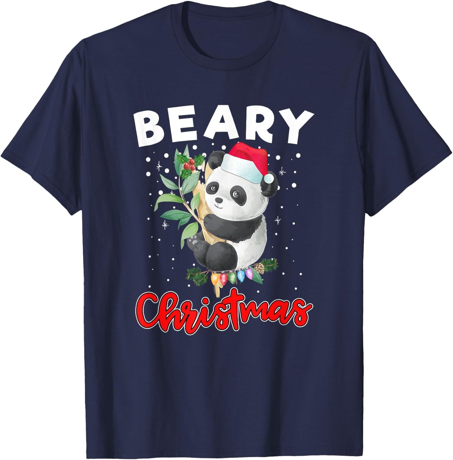 Beary Merry Christmas For Panda Bear Lovers Funny Xmas T-Shirt - T-Shirt | Navy
