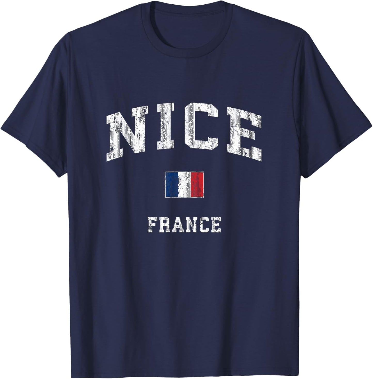Nice France Vintage Athletic Sports Design T-Shirt - T-Shirt | Navy