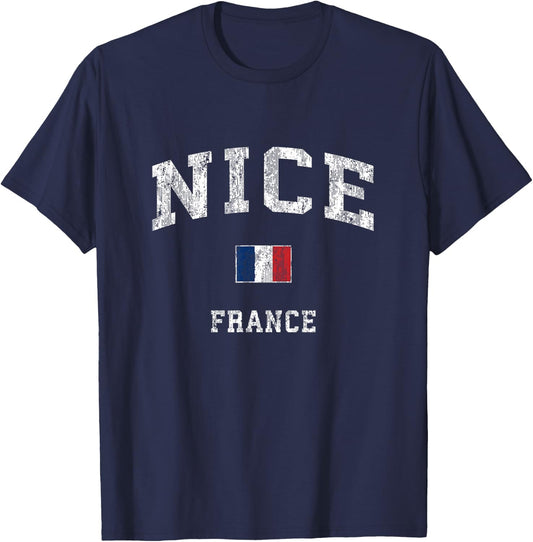 Nice France Vintage Athletic Sports Design T-Shirt - T-Shirt | Navy