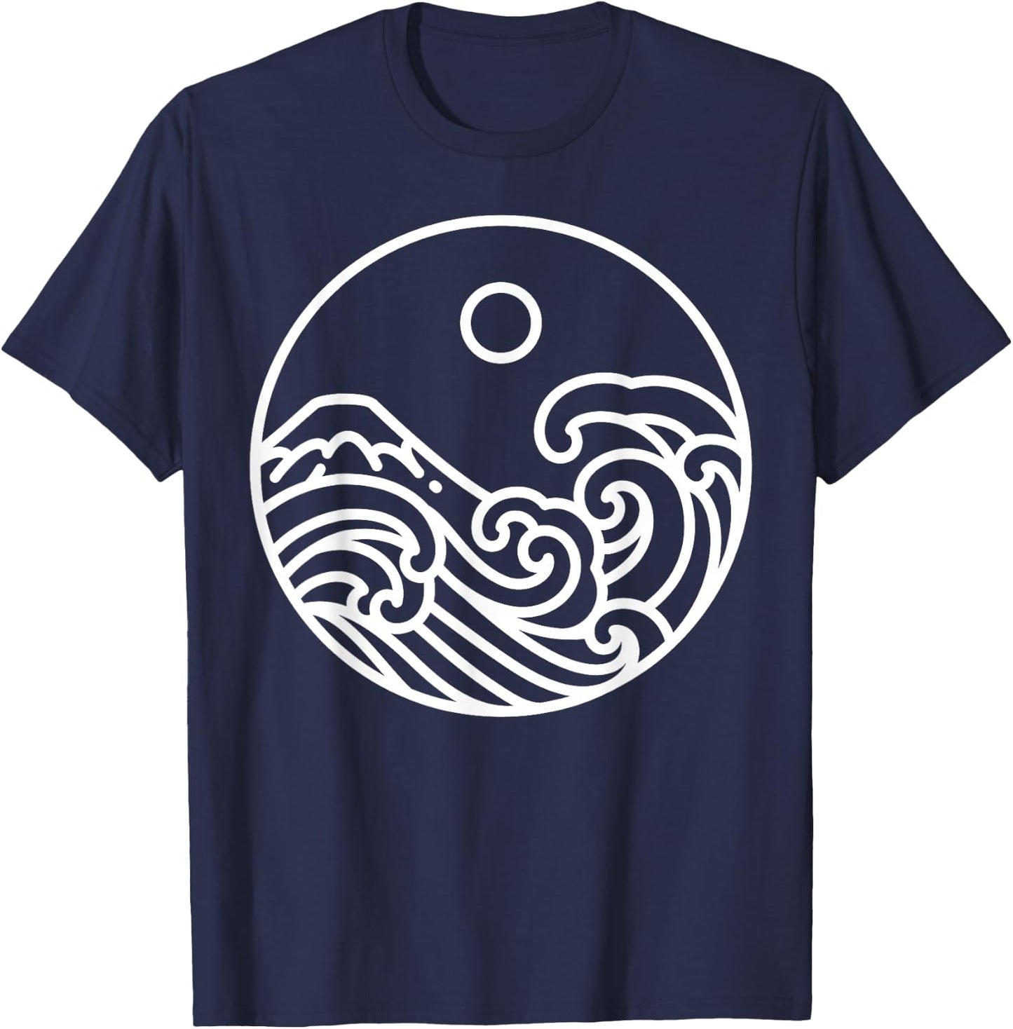 Minimal Line Art Nature Great Wave Kanagawa Drawing Artist T-Shirt - T-Shirt | Navy