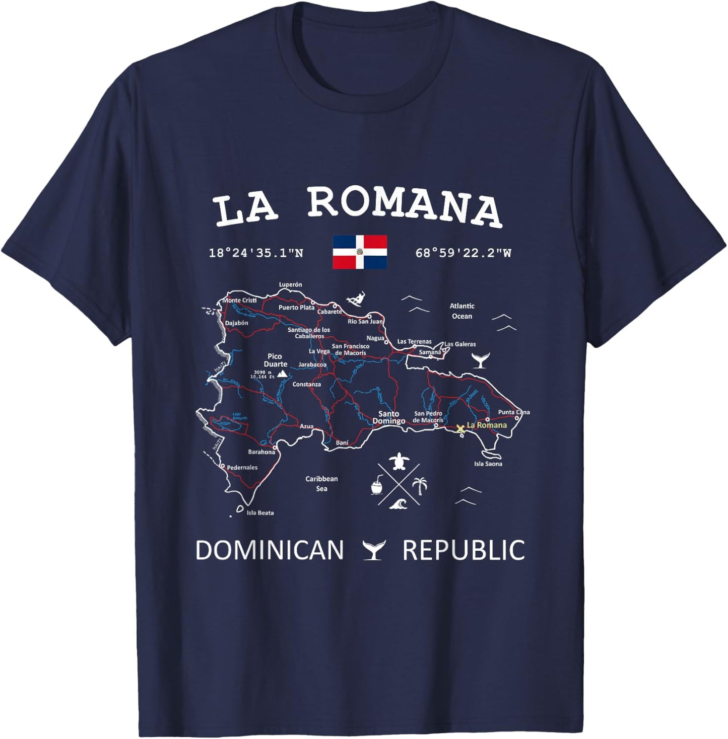 LA ROMANA Dominican Republic Flag Map Coordinates T-Shirt - T-Shirt | Navy