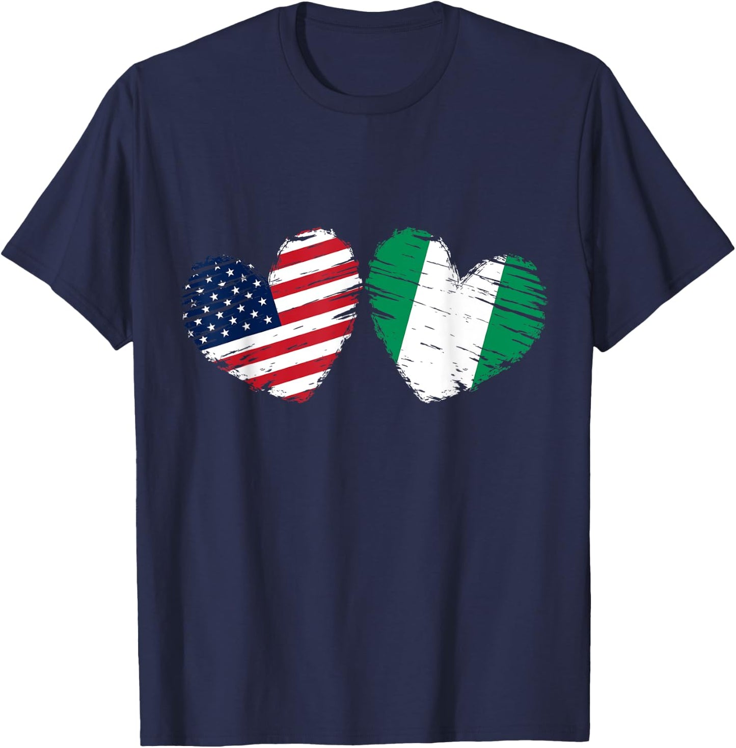 USA Nigeria Flag Heart Valentines Day Nigerian American T-Shirt - T-Shirt | Navy