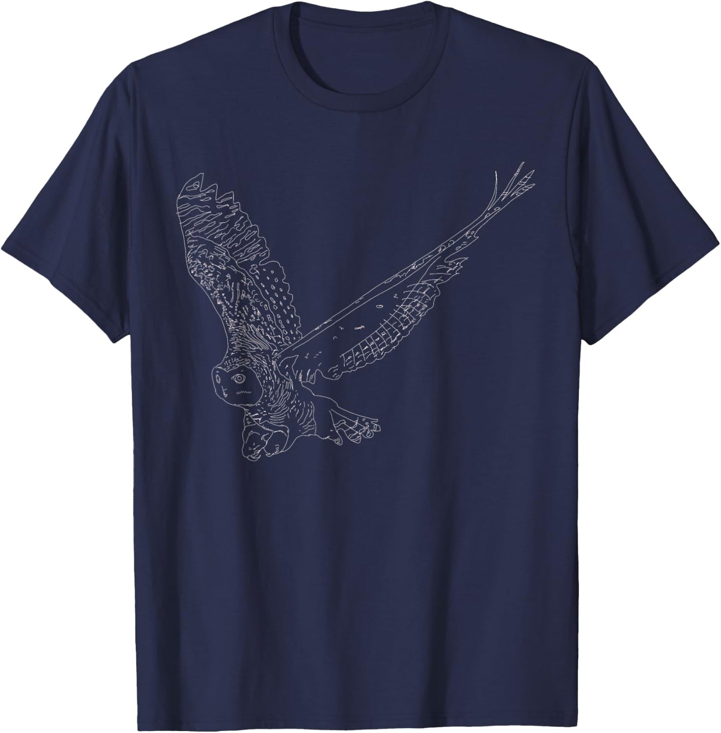 Snowy Owl Line Drawing Illustration Aesthetic Arctic Bird T-Shirt - T-Shirt | Navy