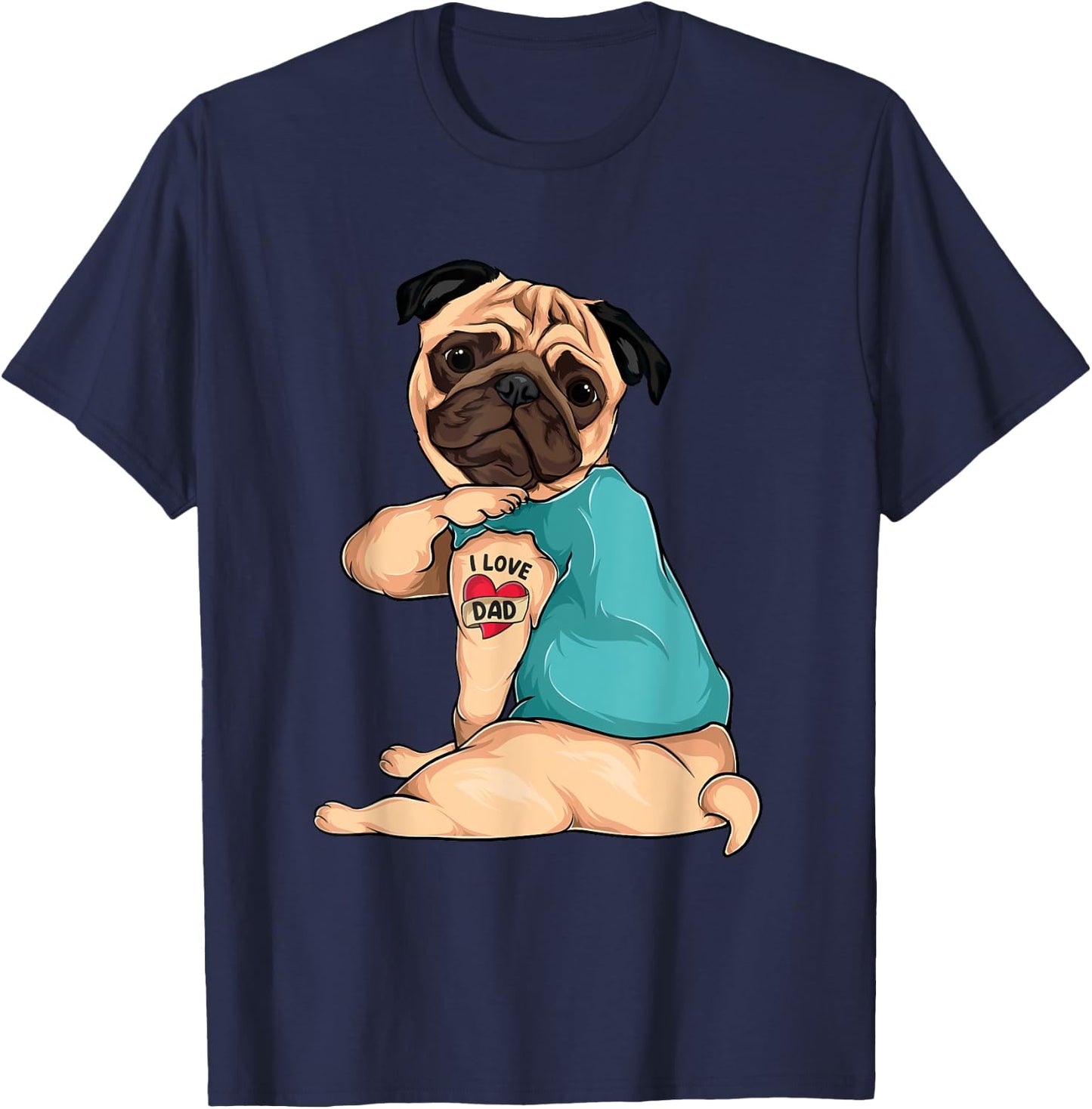Father's Day gift funny dog Pug i love Dad tattoo Women Kids T-Shirt - T-Shirt | Navy
