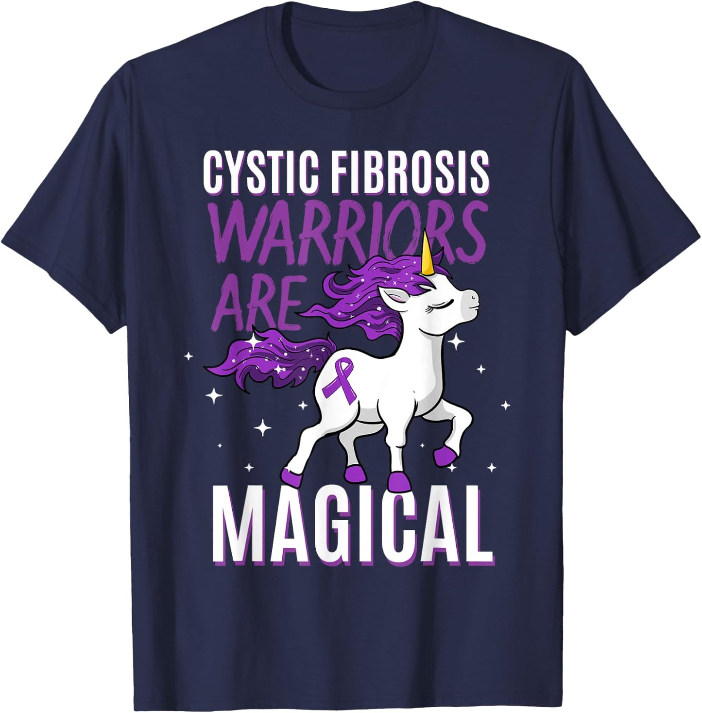 Cystic Fibrosis Warrior Magical Unicorn Purple Pulmonologist T-Shirt - T-Shirt | Navy