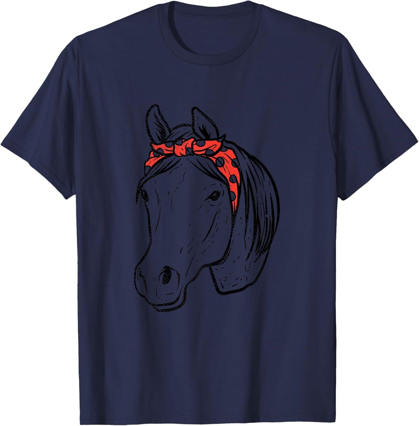 Horse Bandana Horseback Riding Equestrian Girls Women Gift T-Shirt - T-Shirt | Navy