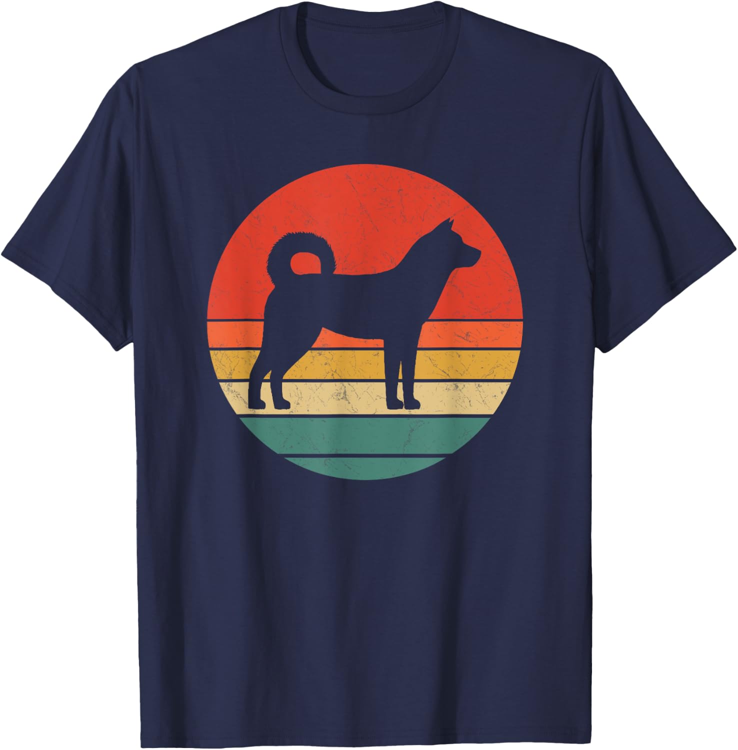 Korean Jindo Vintage Dog Silhouette Retro 70s Cute Dogs Gift Women Kids T-Shirt - T-Shirt | Navy