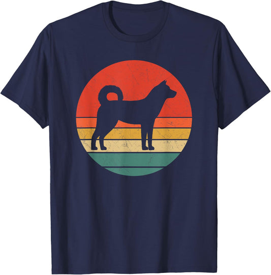 Korean Jindo Vintage Dog Silhouette Retro 70s Cute Dogs Gift Women Kids T-Shirt - T-Shirt | Navy