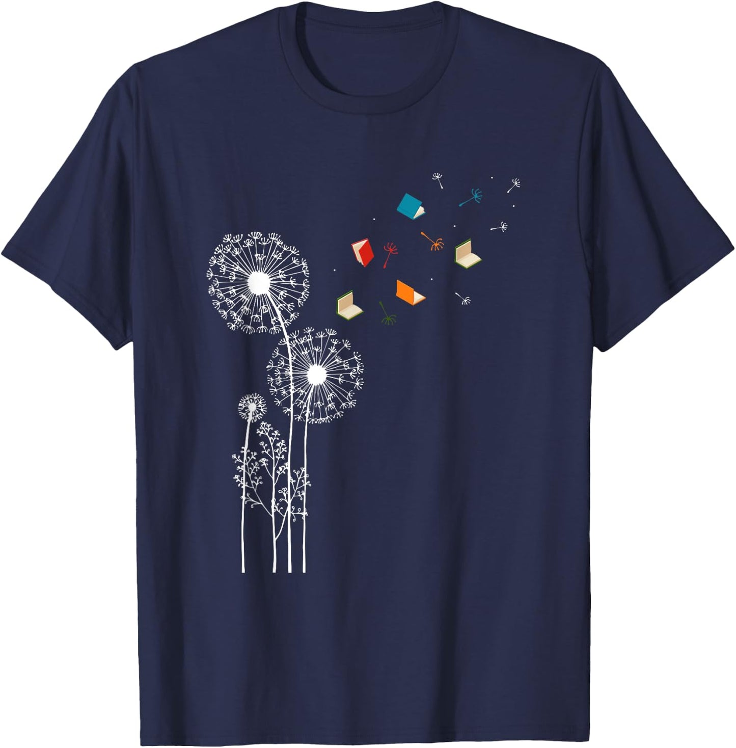 Bookworm Book Lover Gift Literature Dandelion Book Reading - -Adults and Kids - Black - Small - Short Sleeve T-Shirt - T-Shirt | Navy
