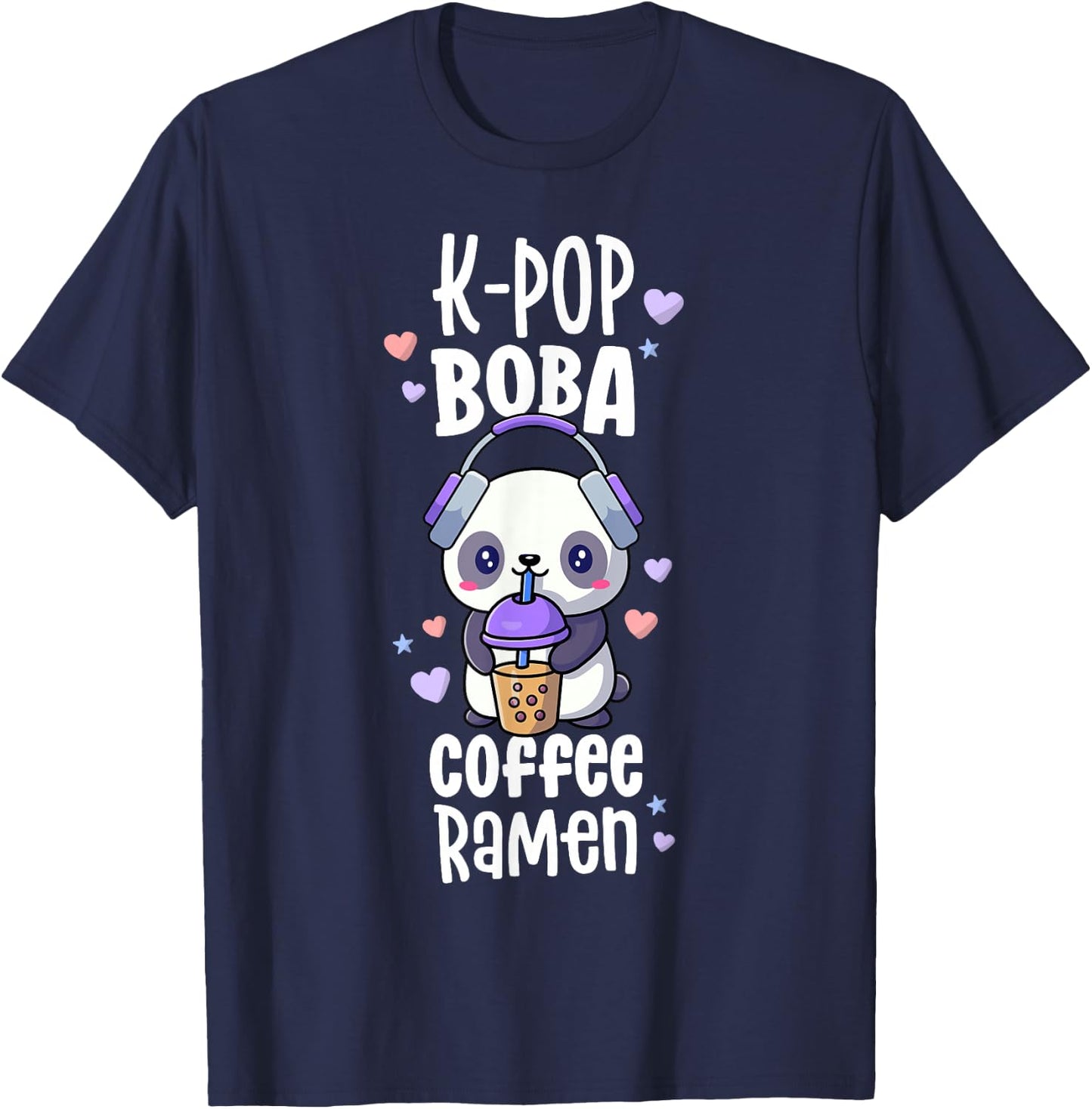 Boba And KPop Shirt Coffee Ramen Kawaii Panda Merch K-Pop T-Shirt - T-Shirt | Navy