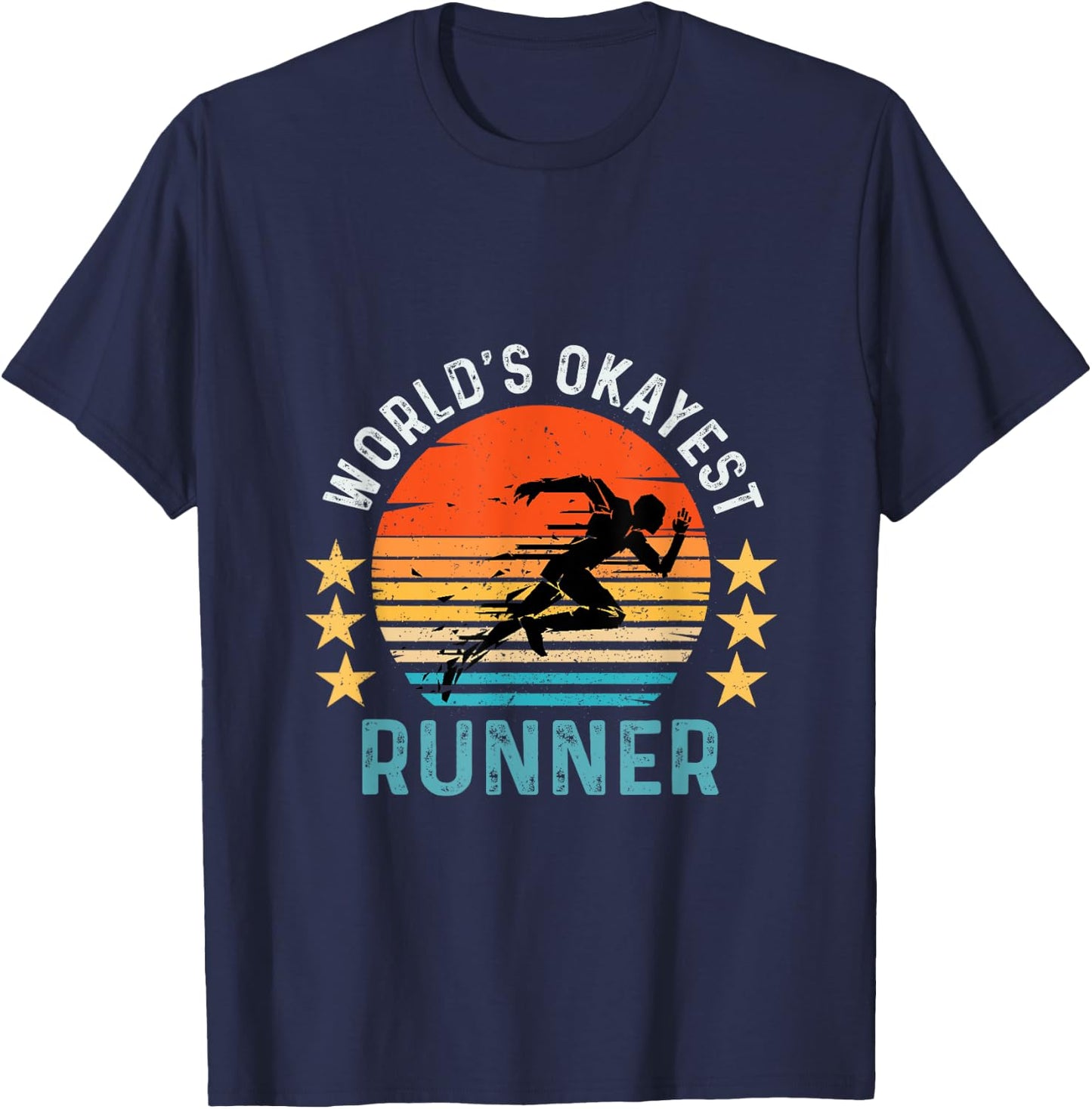 World's Okayest Runner Vintage Retro Funny Running T-Shirt - T-Shirt | Navy
