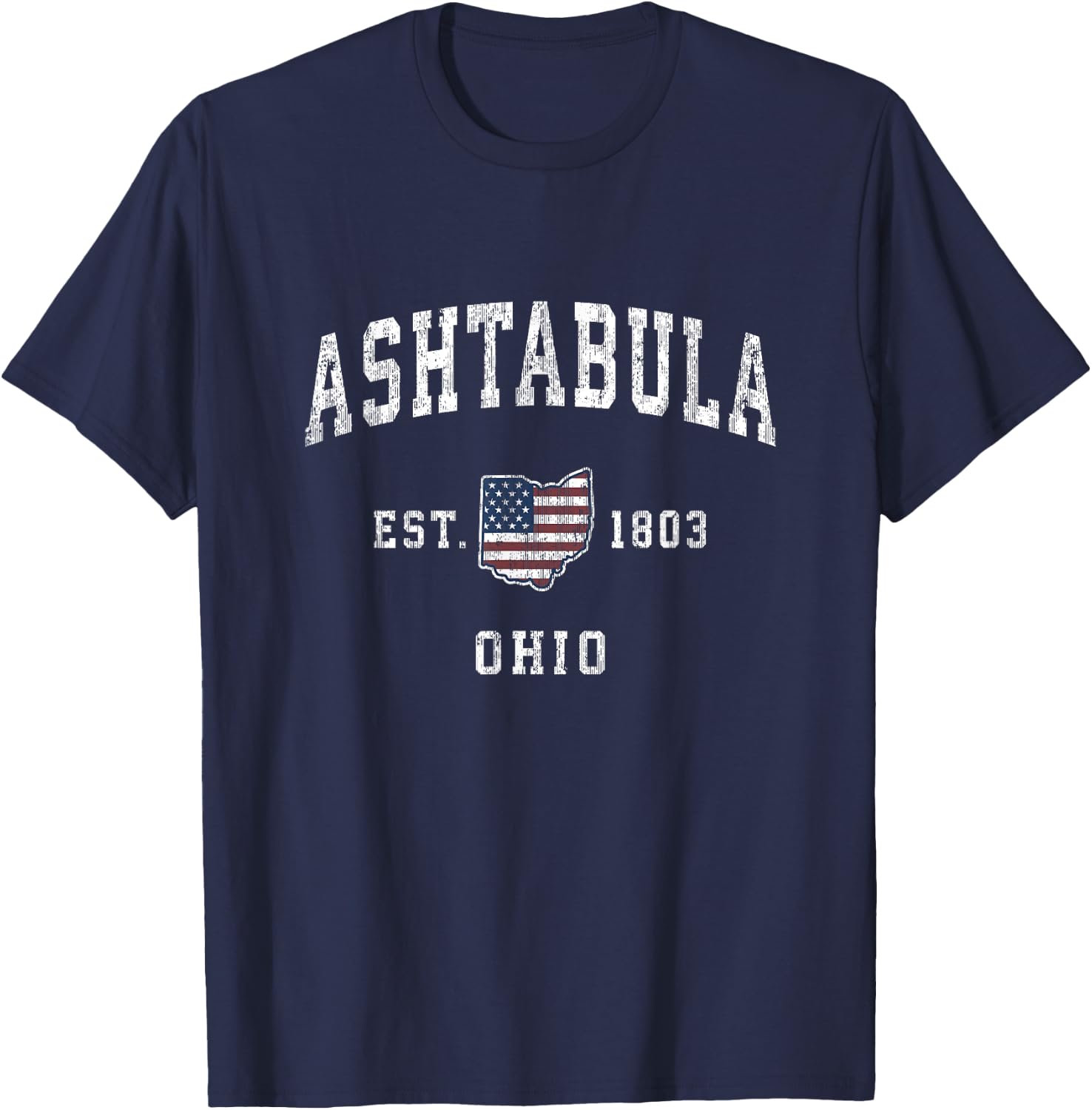 Ashtabula Ohio OH Vintage American Flag Sports Design T-Shirt - T-Shirt | Navy