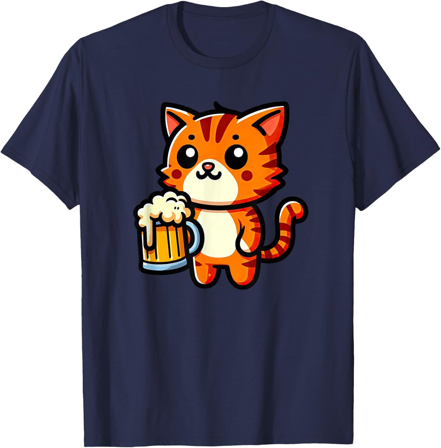 Orange Tabby Cat Beer Pet Funny Drinking T-Shirt - T-Shirt | Navy