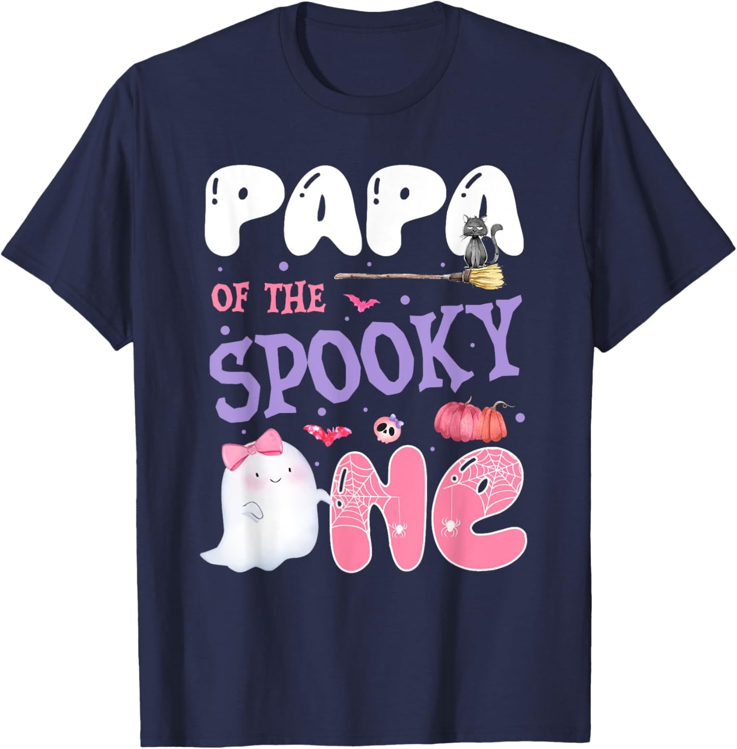 Papa Of The Spooky One 1st Birthday Halloween Pink Ghost T-Shirt - T-Shirt | Navy