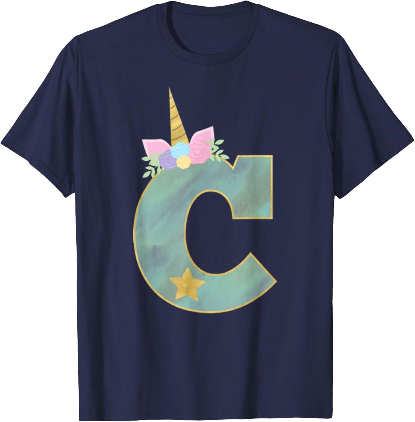 Initial Letter C Unicorn Monogram for Girls Unicorn Birthday T-Shirt - T-Shirt | Navy