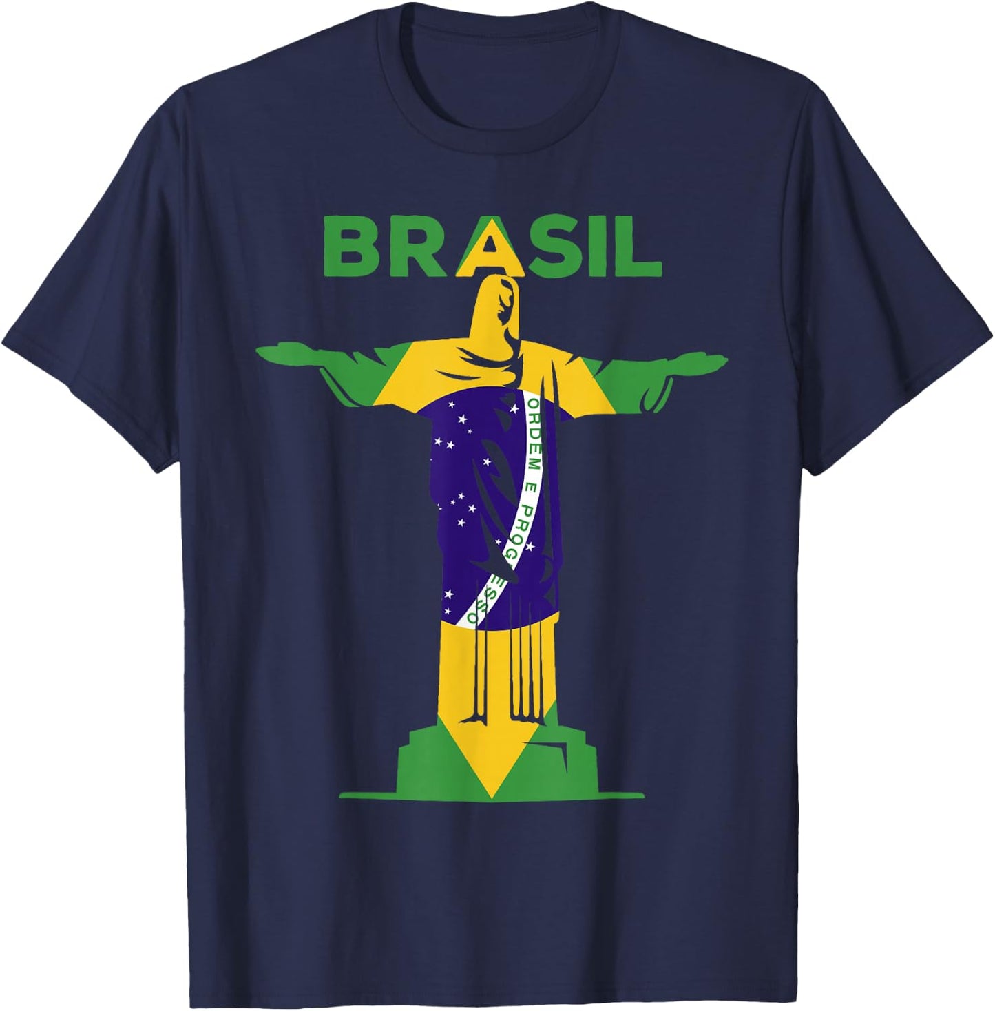 BRASIL - Christ The Redeemer Statue & Brazilian FLAG Pride T-Shirt - T-Shirt | Navy