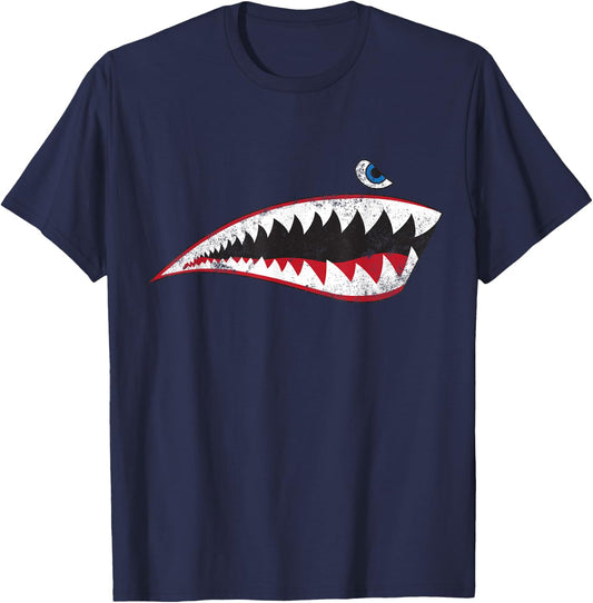 WW2 Nose Art World War II Veteran Vintage Shark Nose Art T-Shirt - T-Shirt | Navy