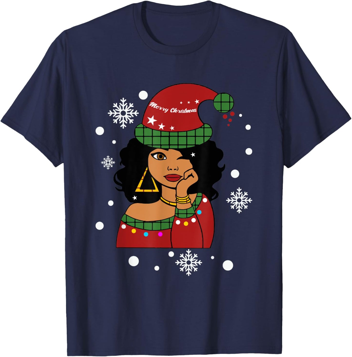African American Christmas Santa Claus T-Shirt - T-Shirt | Navy